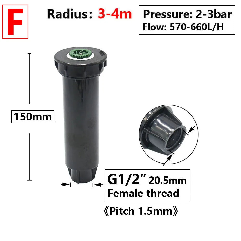 Garden Lawn Popup Sprinkler 90/180/360 Degree Rotation Sprinkler Adjustable Replacement Scattering Nozzles for Irrigation