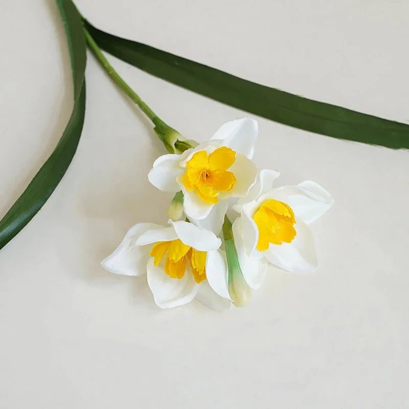3/8 Heads Daffodil Flower Artificial Silk Narcissus Bouquet Wedding Floral Arrangements Accessories Home Table Decor Photo Prop