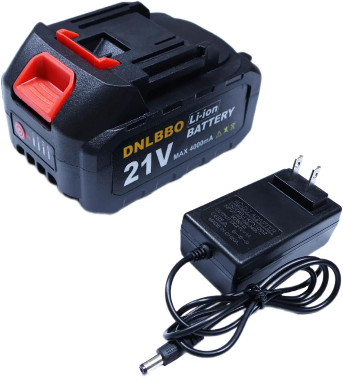 Mini Chainsaw Battery, 21V Lithium Battery - 4.0 Ah Battery with Electric Quantity Display, Include Charger Adapter, Suitable for Cordless Powe