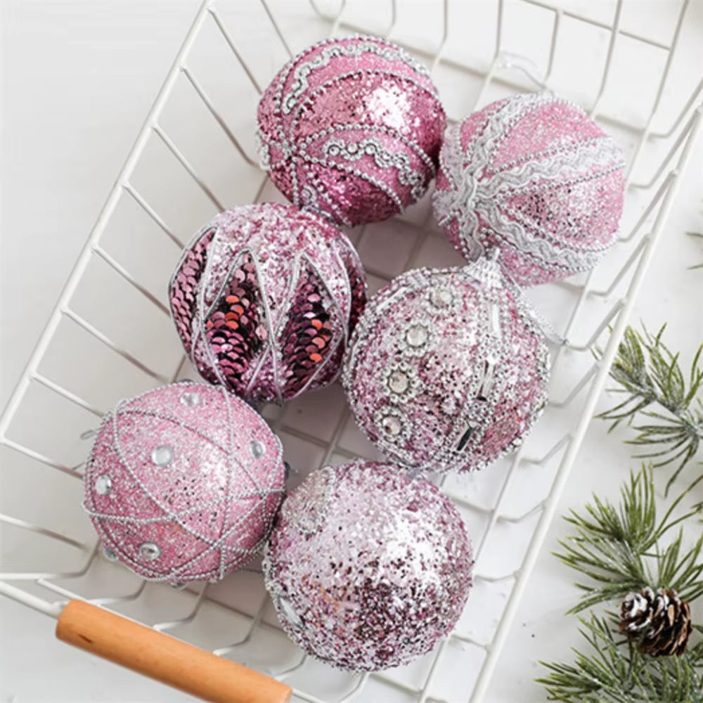 Christmas Tree Ornaments Pink Foam Ball Bow Tree Top Star Xmas Tree Hangings Pendant Party Decorations Supplies 2025 New Year