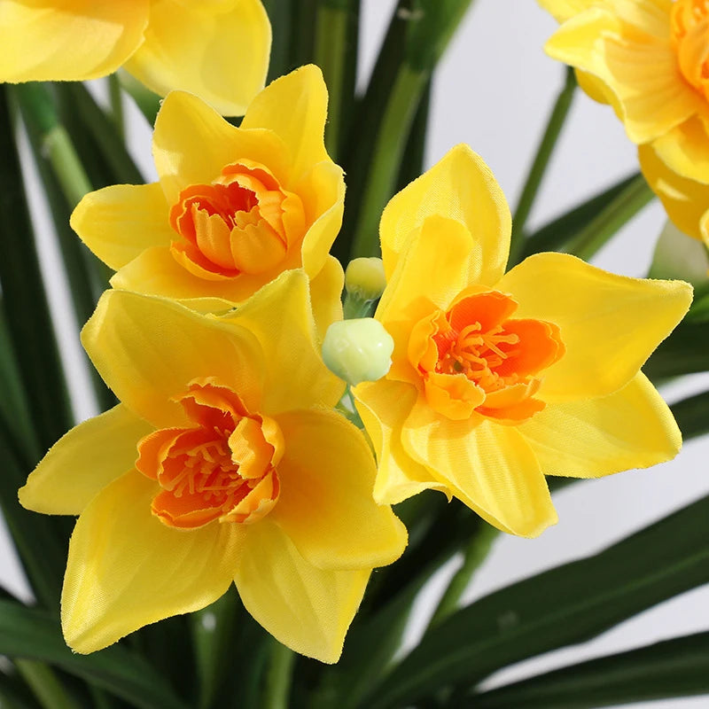 3/8 Heads Daffodil Flower Artificial Silk Narcissus Bouquet Wedding Floral Arrangements Accessories Home Table Decor Photo Prop
