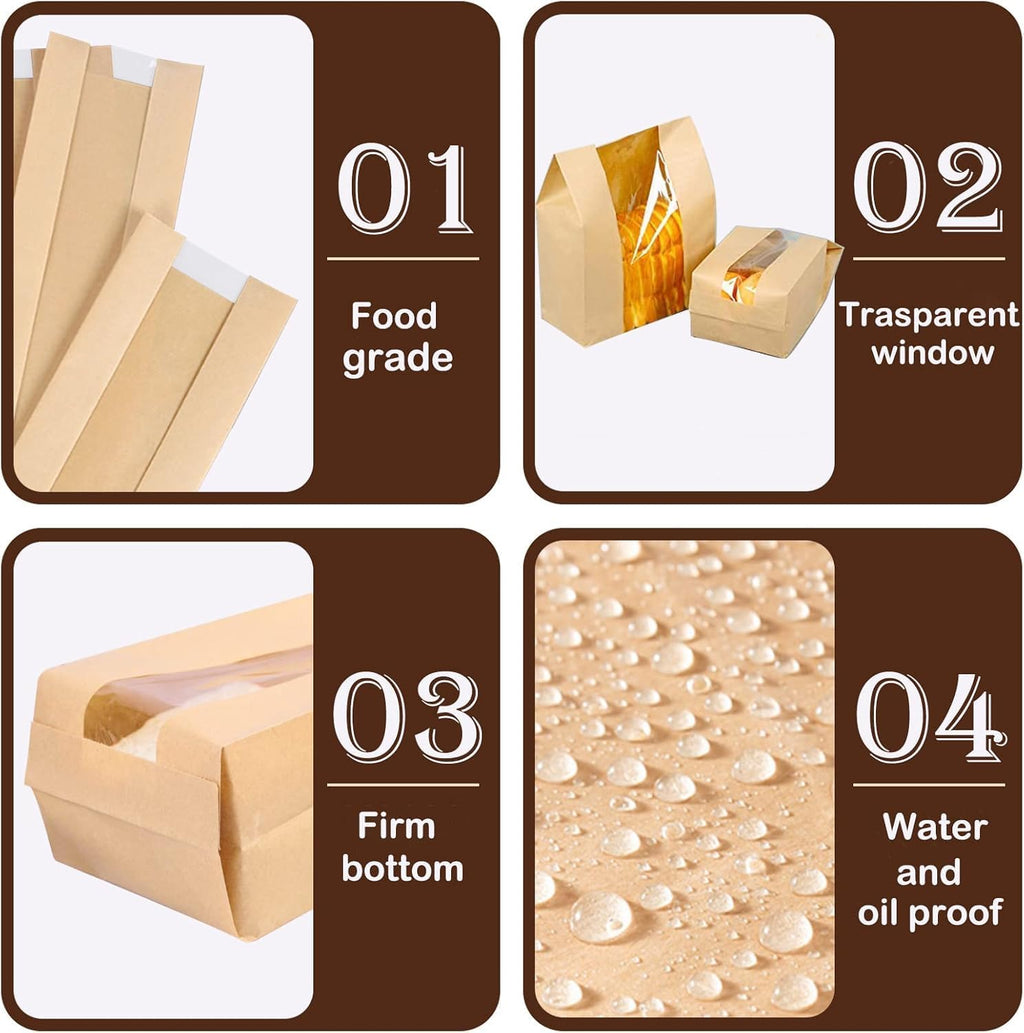 Large Paper Bread Bags for Homemade Sourdough Bread Packaging Bakery Bag for Gifting, Label Seal Sticker Included 200 Pack