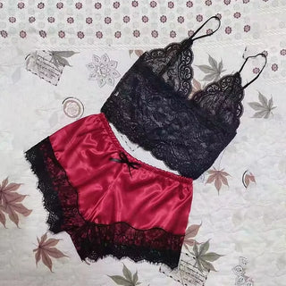 Sleepwear Womens Sexy Pajamas Set Lace Nachtkleding Lingerie Sleeveless V-Neck Tops and Shorts Sets Nightwear Loungewear