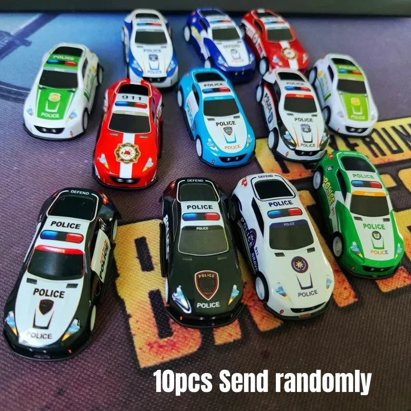10Pcs Mini Alloy Car Model Toy Diecast Iron Sheet Police Cars for Boys Sliding Inertia Vehicle Kids Birthday Christmas Toys Gift