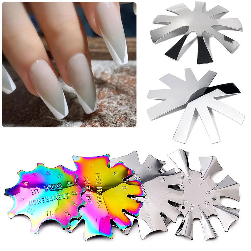 Pro 12 Style Easy French Smile Cut V Line Edge Trimmer Nail Cutter Almond Design Nail Stencil Styling Mold French Manicure Tools