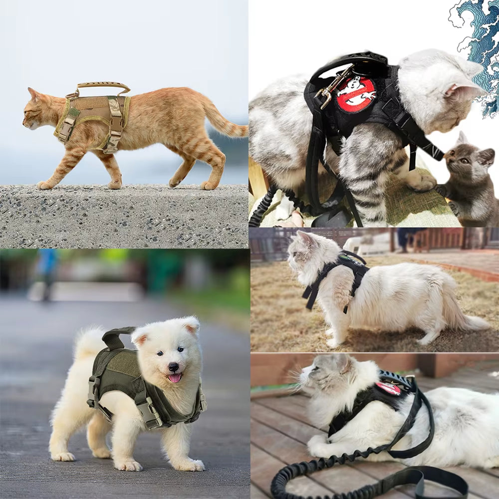 Tactical Cat Harness for Walking Escape Proof Adjustable Pet Vest Harness Soft Mesh with Control Handle for Large Cat Small Dog