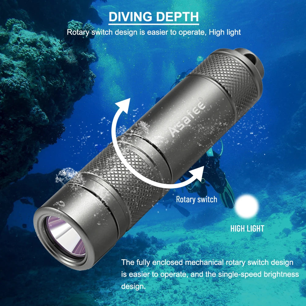 Asafee AF11 XPG LED Small Diving Flashlight Waterproof IPX8 Diving Dive Lamp Scuba Backup Diver Torch Light