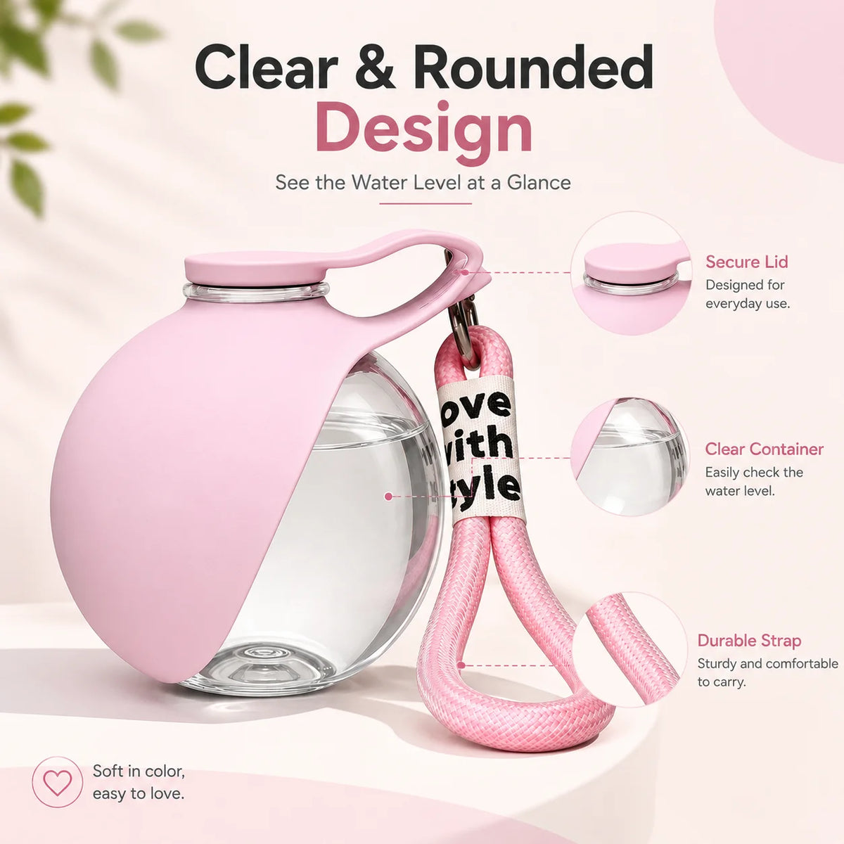 1 Pc Portable Pet Water Bottle，Round Clear Water Cup，Leak‑Proof Travel Water Dispenser For Dog Walking Outdoor Hiking Trip
