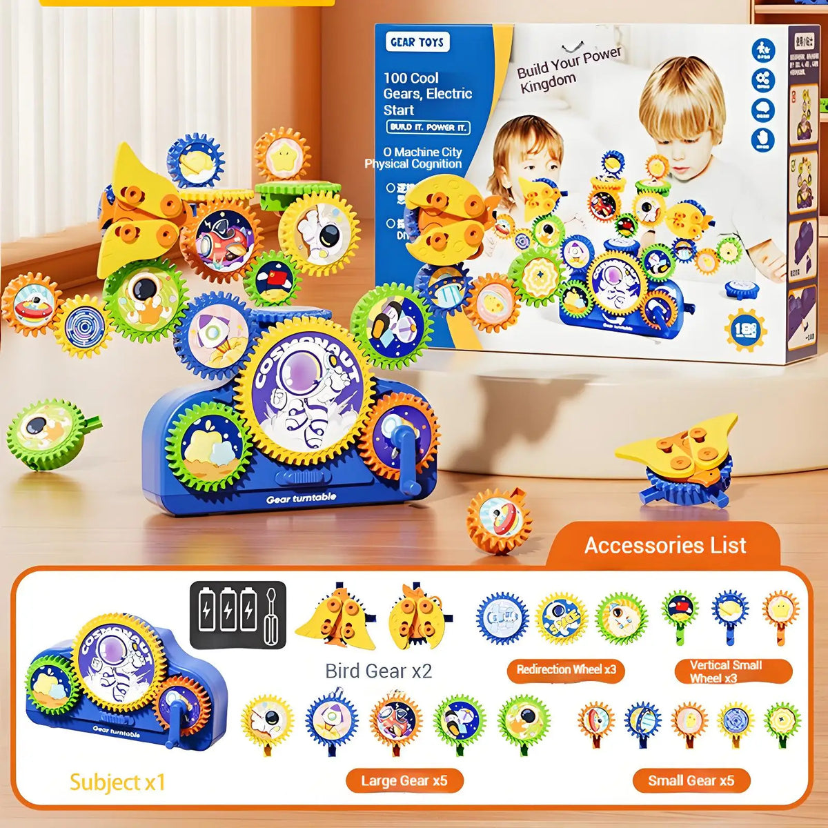 Kids Electric Gears Building Toy Set 3D Rotate Gears Assembly Model STEM Construction Toy Set Kids Educational Toys Xmas Gifts