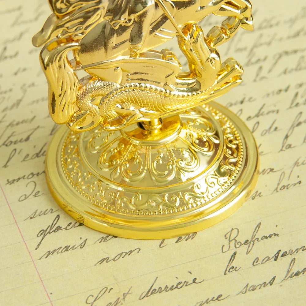 New 2026 Orthodox Myth George Killing Snake Icon Gold Plated Religion Gift Box Church Home Table Stand Religion Statue Box Gift