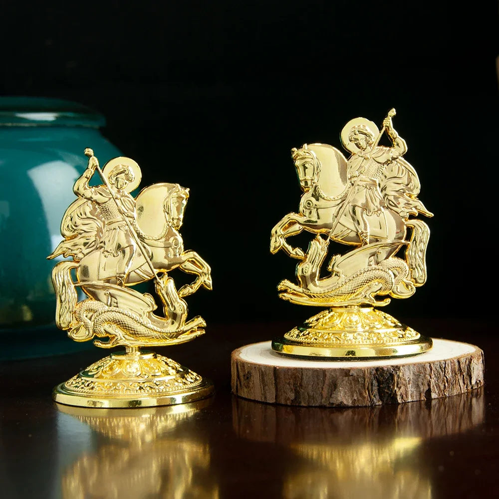 New 2026 Orthodox Myth George Killing Snake Icon Gold Plated Religion Gift Box Church Home Table Stand Religion Statue Box Gift