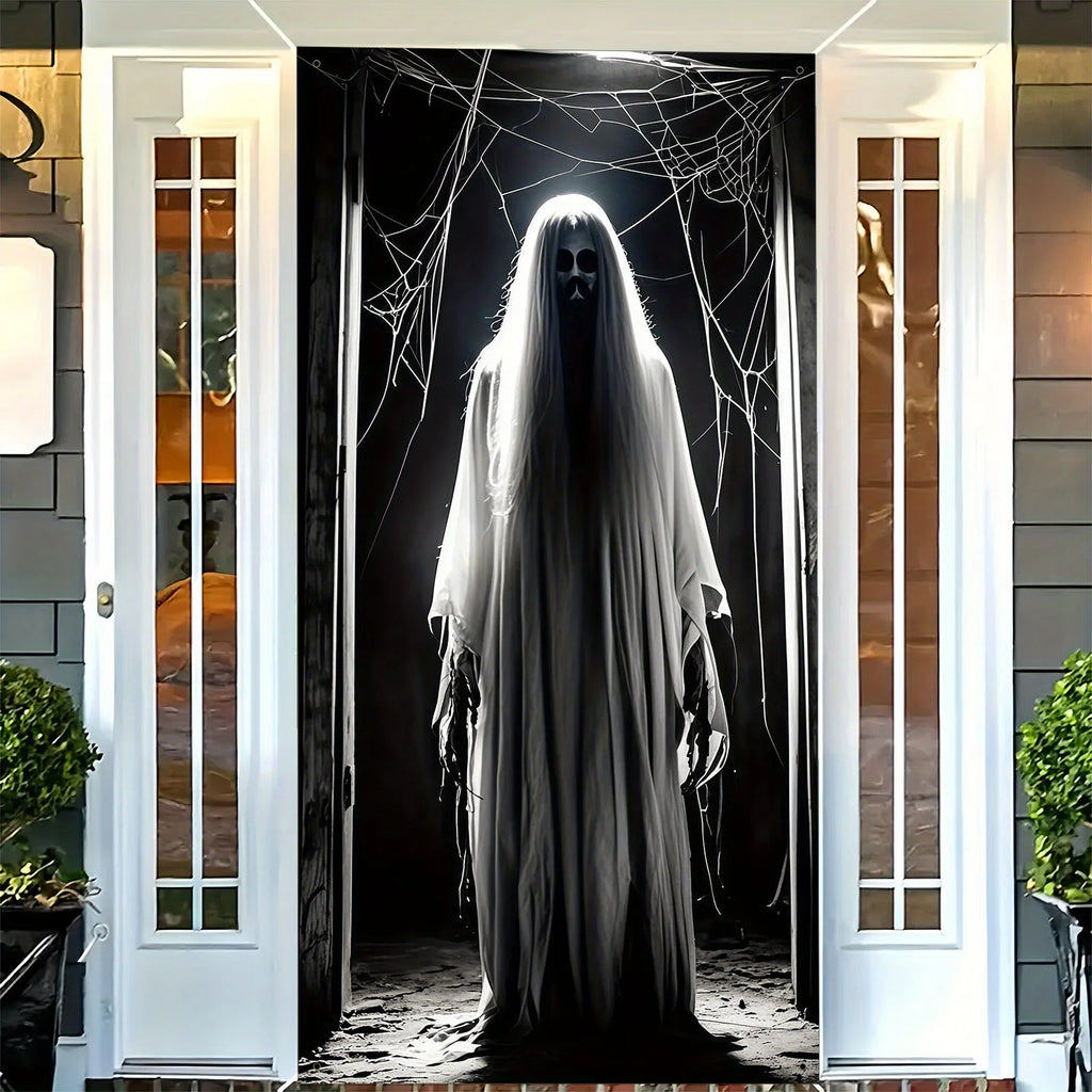 1 piece 2D Halloween door banner - featuring terrifying 2D hanging decoration with ghost silhouetteszyc