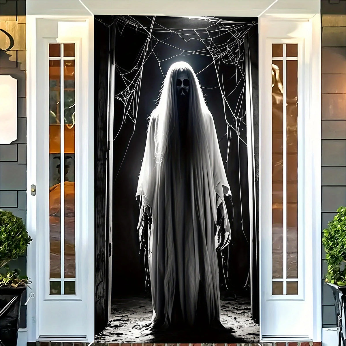 1 piece 2D Halloween door banner - featuring terrifying 2D hanging decoration with ghost silhouetteszyc