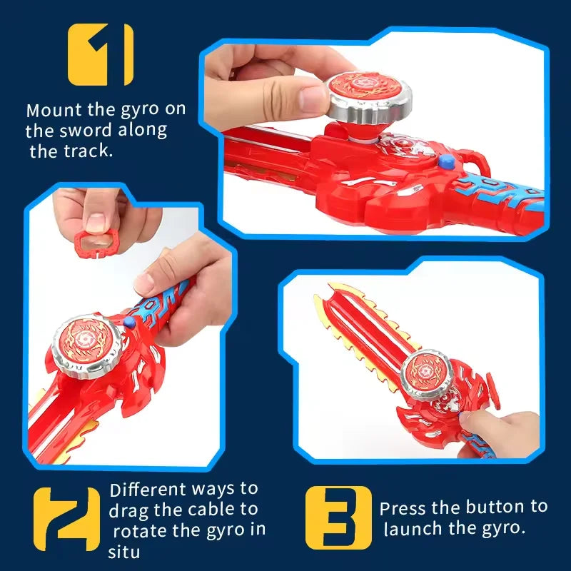 Kids Battle Gyro Toy Set - Sword-Shaped Launcher Spinning Tops, Multiplayer Interactive Game, Cool Sword & Gyro Combo Toy