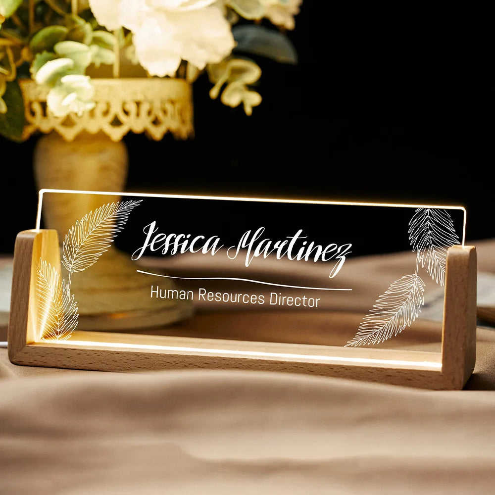 Customize a personalized desk plaque with a wooden base, acrylic plaque, desk accessories, as an office gift for your boss or co