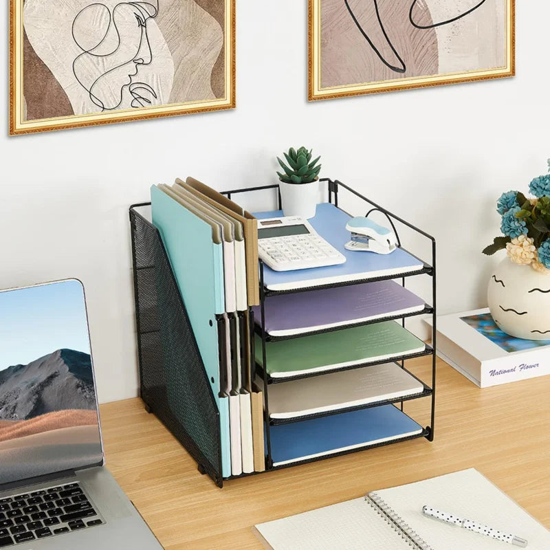 Desk Organizers and Accessories, 5-Tier Paper Letter Tray Organizer with File Holder, Desktop Organizer for Office Supplies
