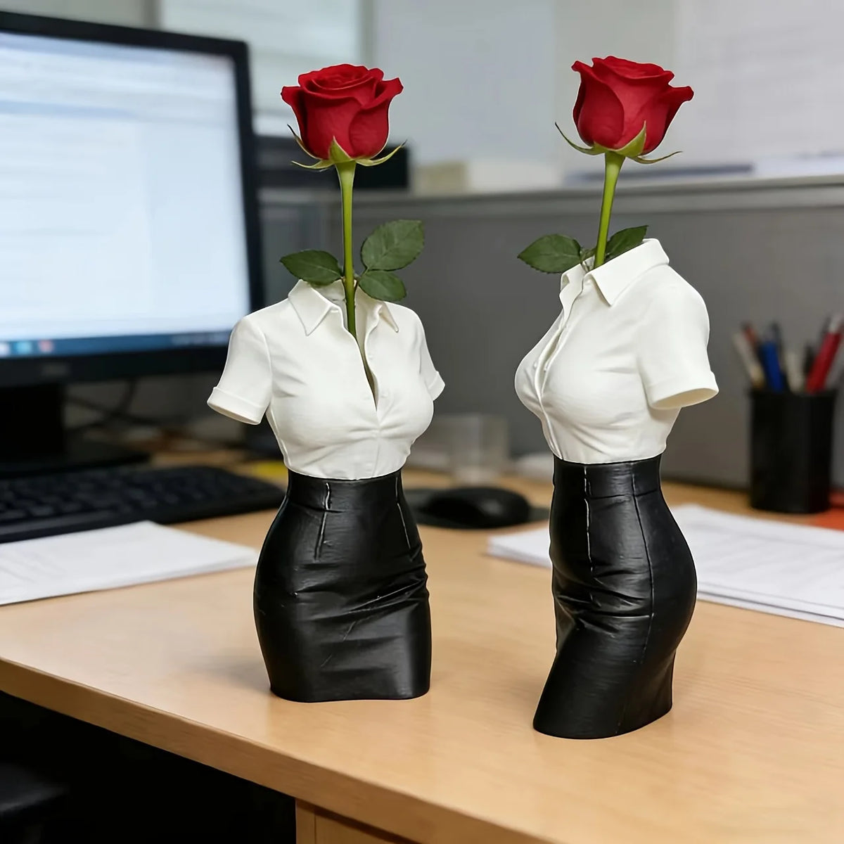 Creative Secretary Pen Holder Office Brush Organizer Pot 3D Printing Pencil Rack Desk Decor Flower Vase School Storage Supplies