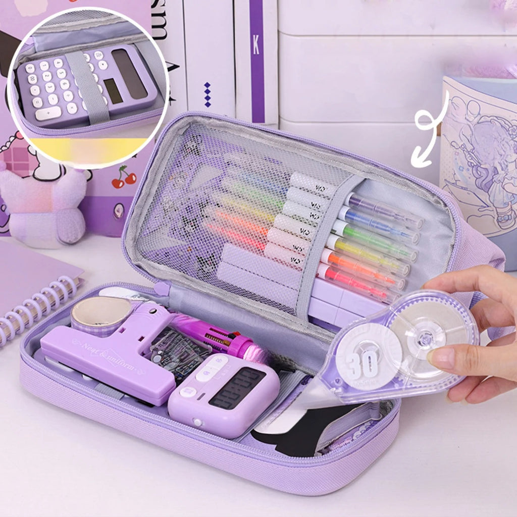 Student Oxford Cloth Double-layer Pencil Case Large Capacity Office Desktop Pencil Storage Box Stationery Organizer Oxford Bag