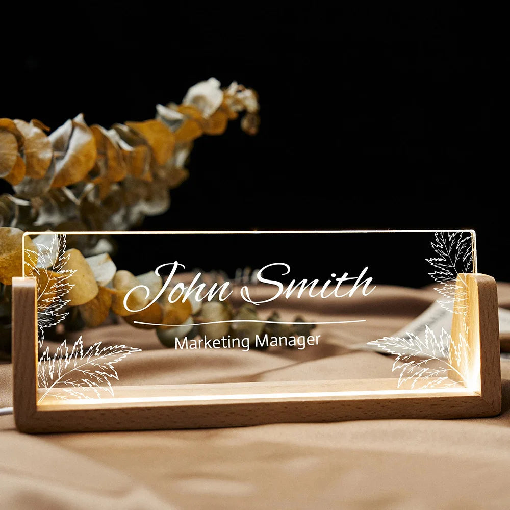 Customize a personalized desk plaque with a wooden base, acrylic plaque, desk accessories, as an office gift for your boss or co