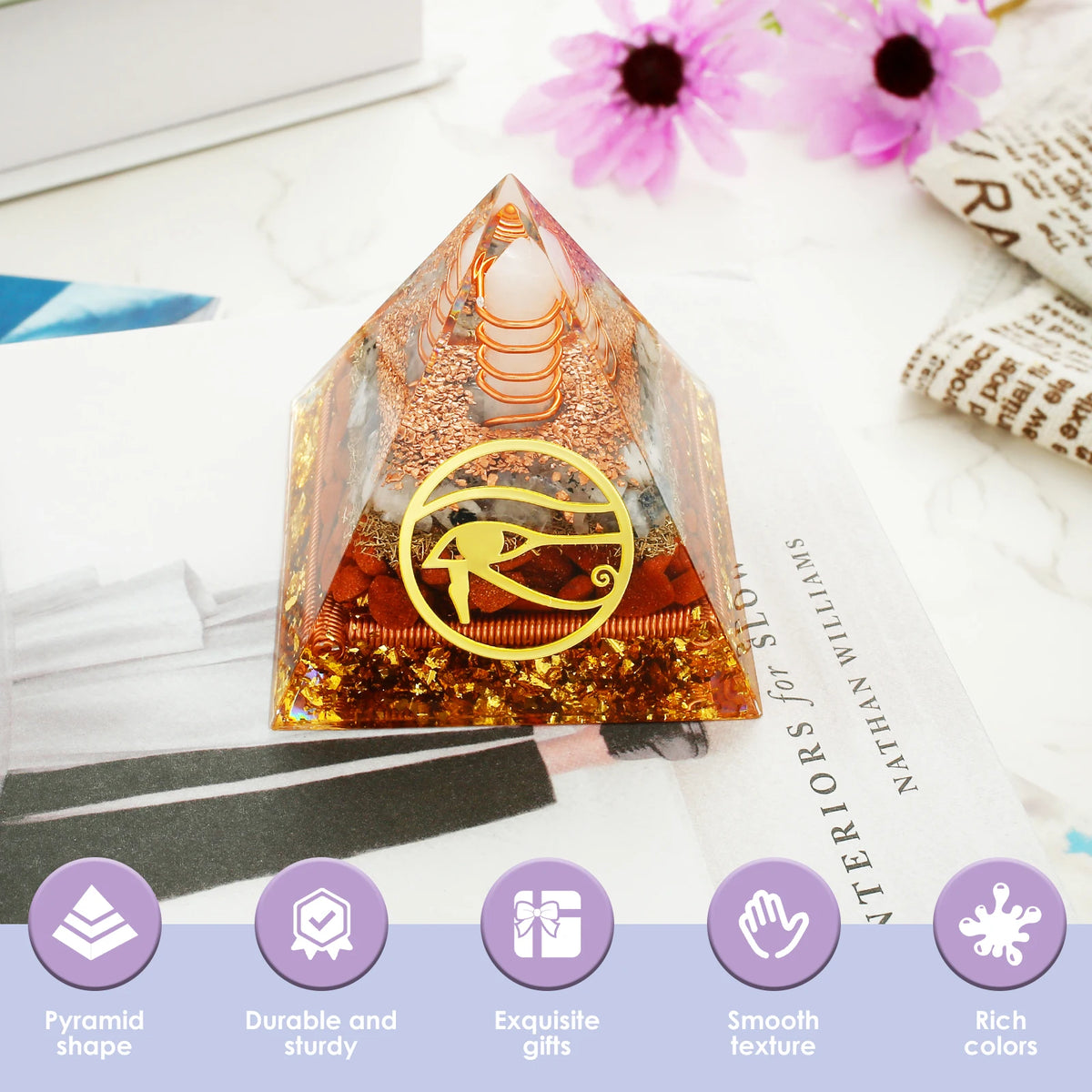 Crystal Pyramid Reiki Energy Pyramid Decor Handmade Meditation Pyramid Ornament Energy Protection Crystal Generator for Office