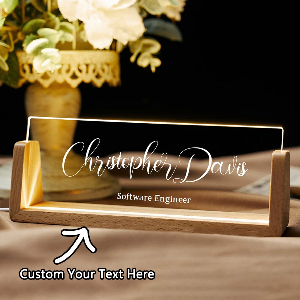 Customize a personalized desk plaque with a wooden base, acrylic plaque, desk accessories, as an office gift for your boss or co