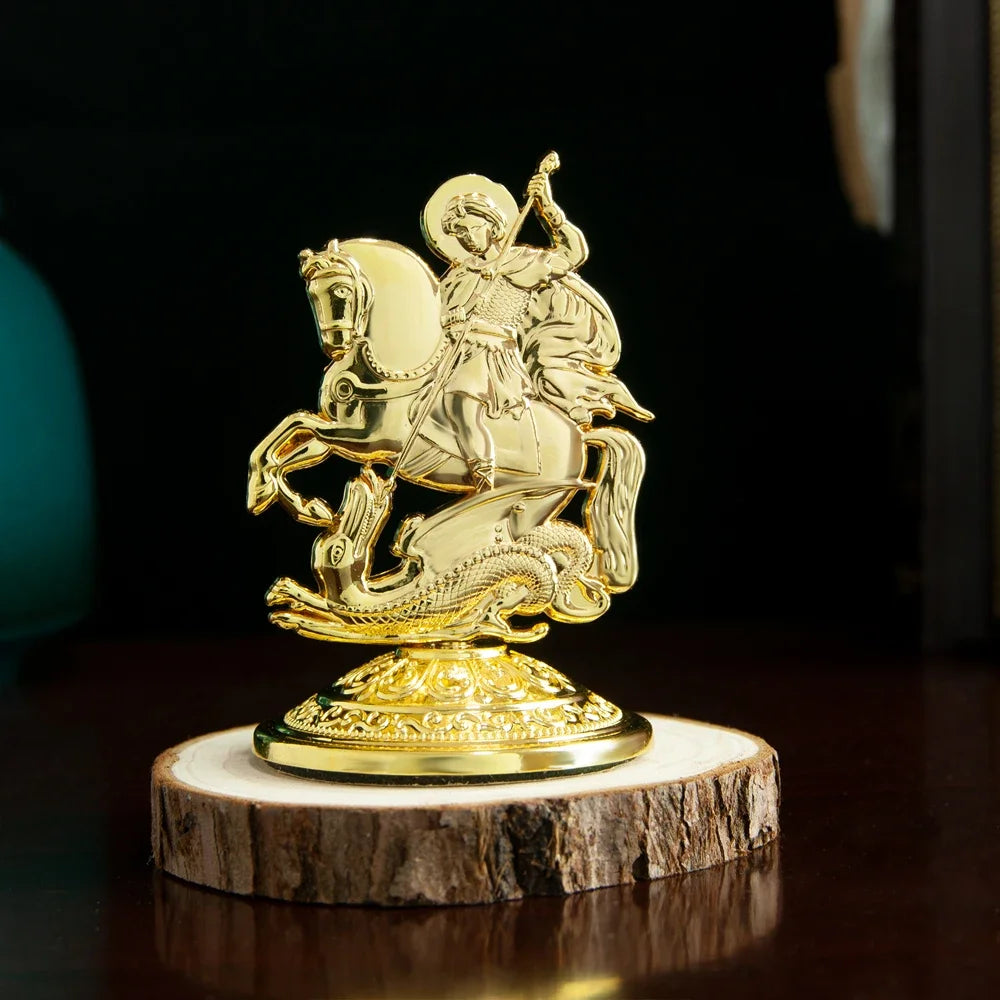 New 2026 Orthodox Myth George Killing Snake Icon Gold Plated Religion Gift Box Church Home Table Stand Religion Statue Box Gift