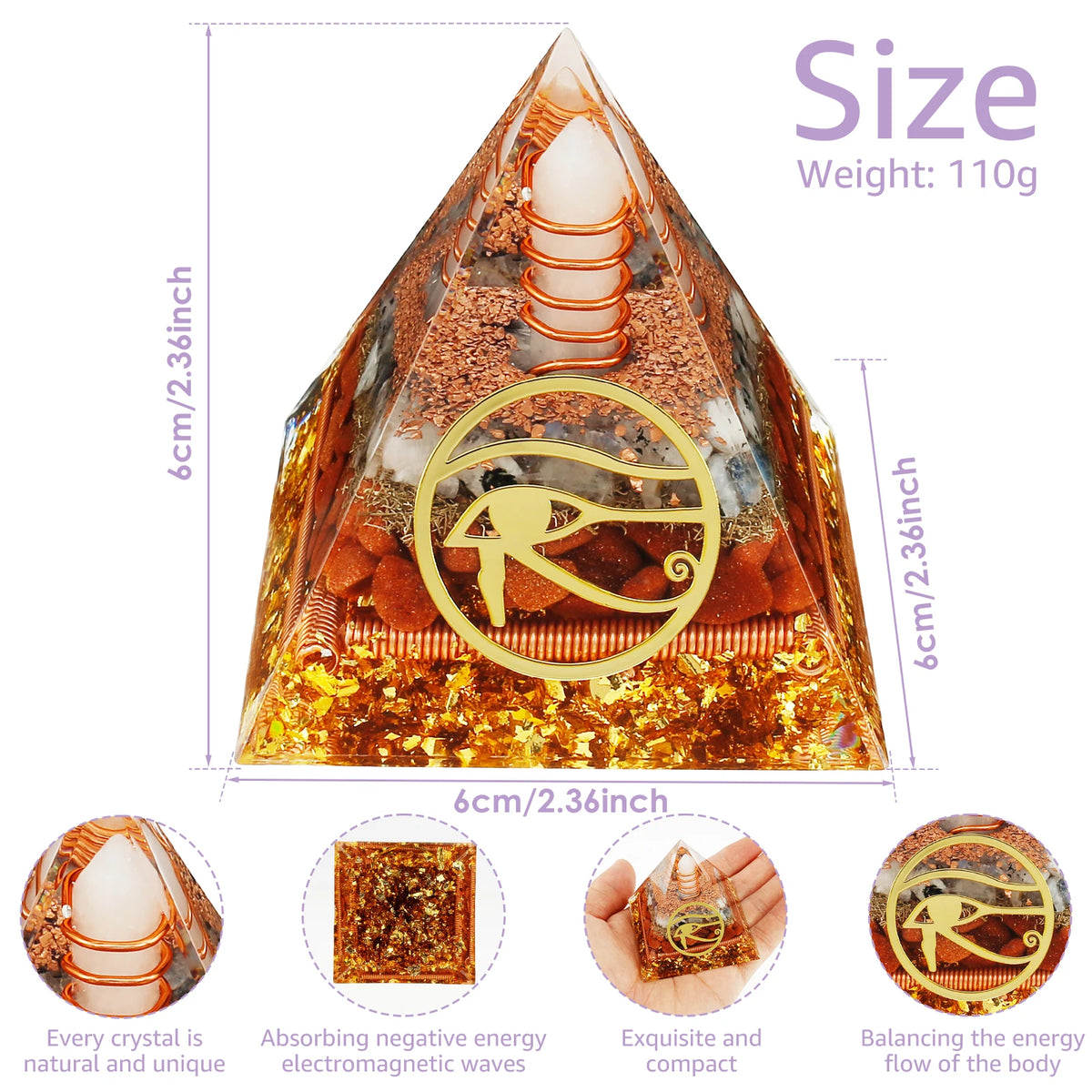 Crystal Pyramid Reiki Energy Pyramid Decor Handmade Meditation Pyramid Ornament Energy Protection Crystal Generator for Office