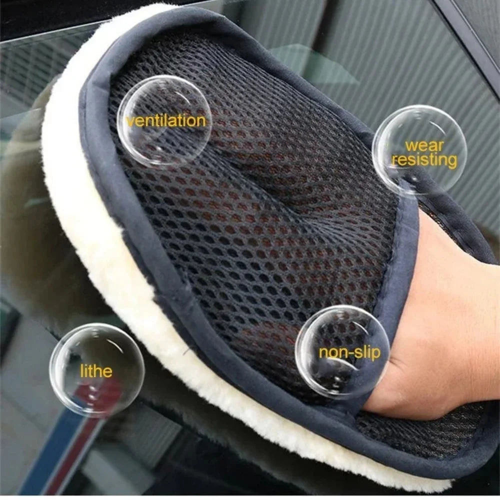 Car Washing Gloves Imitation Wool Plush Thickened Soft Lint Free Absorbent Waxing Polishing Car Motorcycle Clean Tool Reusable