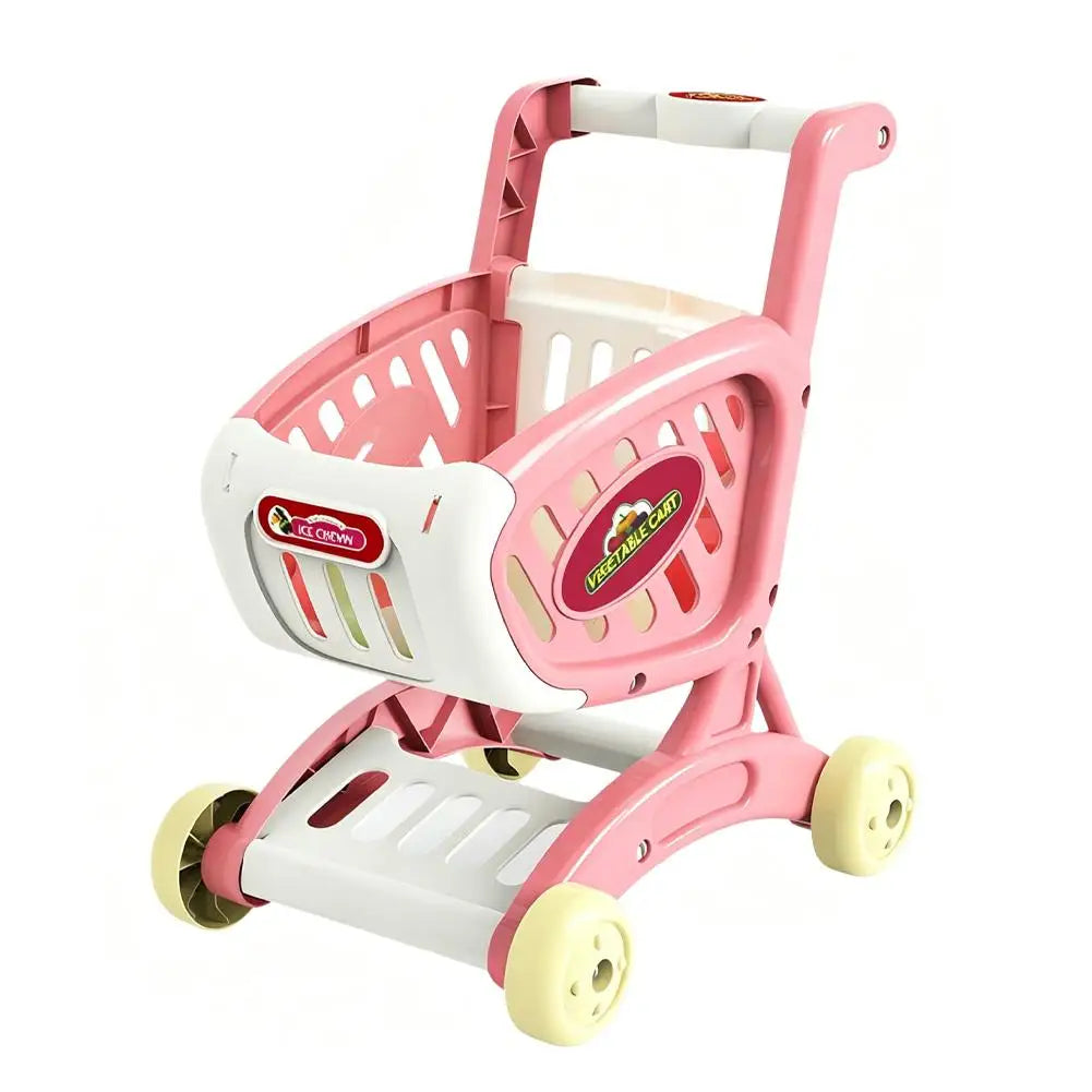Kids Mini Shopping Cart Toy Pretend Play Kitchen Groceries Handcart Storage Basket Trolley Toy Gift for Toddler Boys Girls