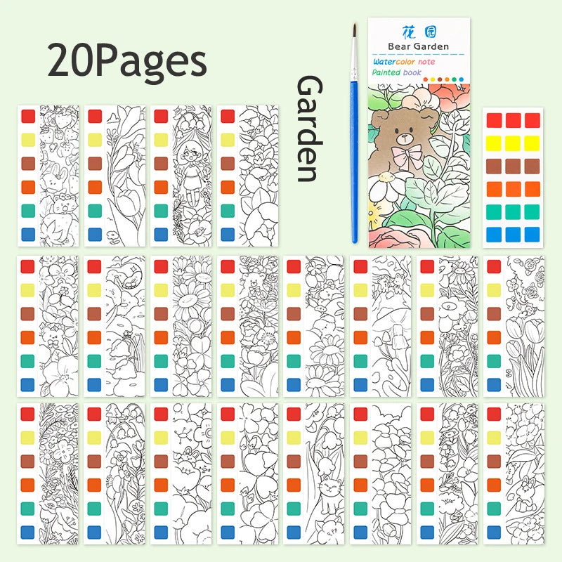 12Pages Coloring Books Portable Watercolor Painting Book Graffiti Picture Books Painting Drawing Toys for Children Gift