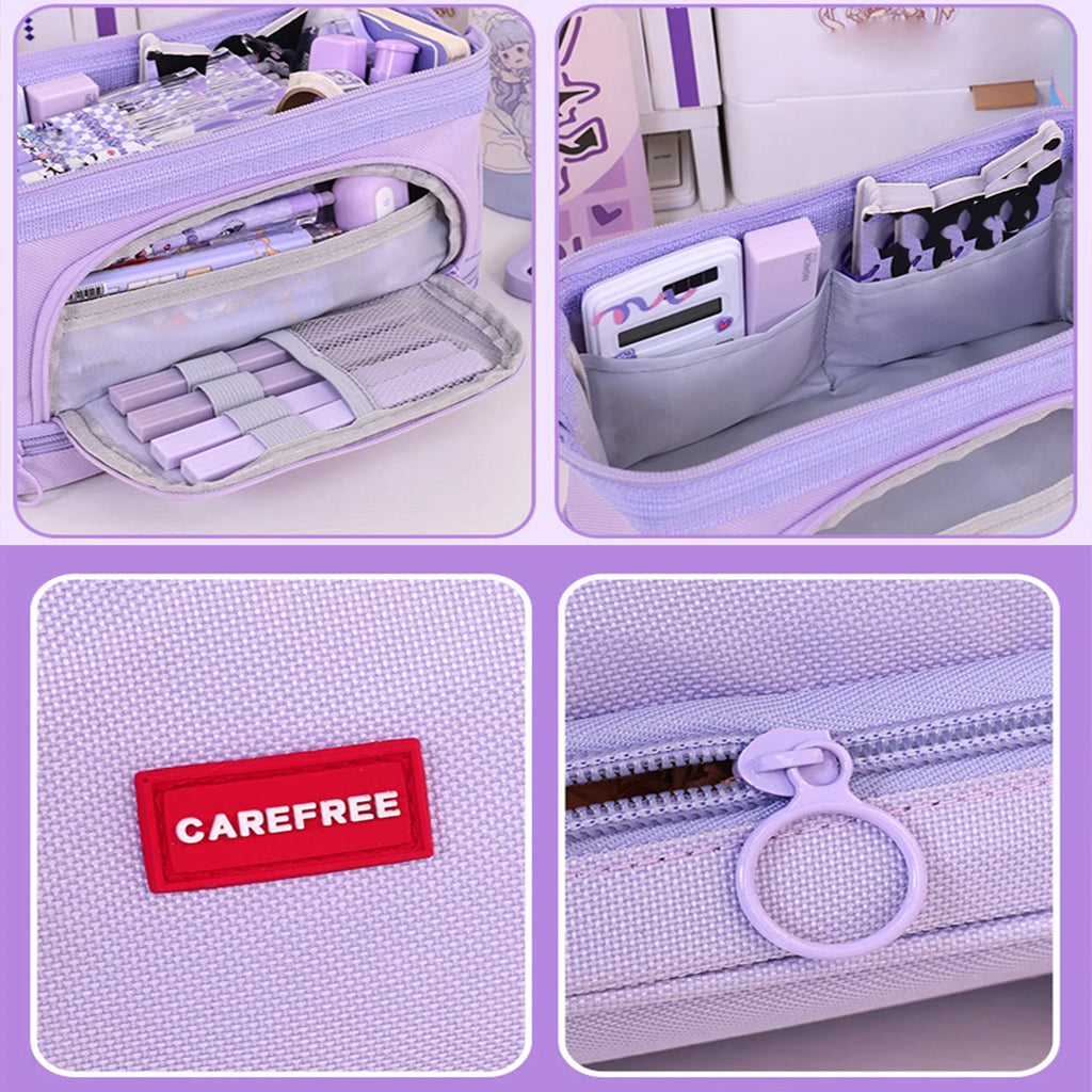 Student Oxford Cloth Double-layer Pencil Case Large Capacity Office Desktop Pencil Storage Box Stationery Organizer Oxford Bag
