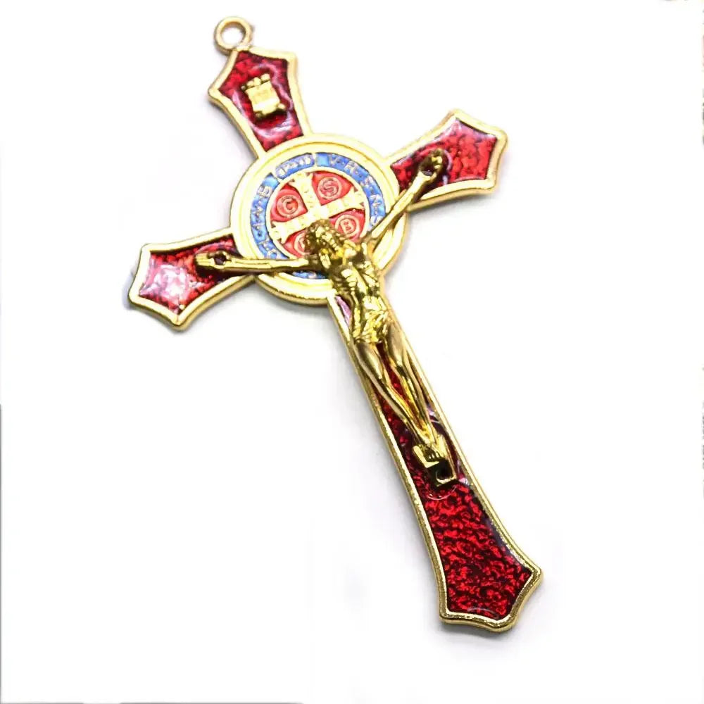 12*7cm Golden Saint Benedict Cross Jesus Christ  Pendant Religion Pray Decoration Supplies