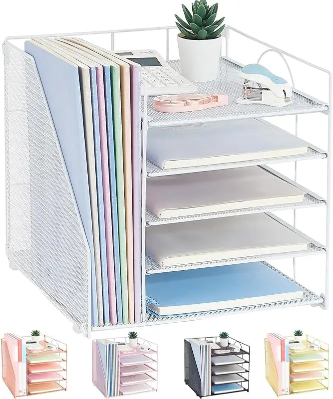 Desk Organizers and Accessories, 5-Tier Paper Letter Tray Organizer with File Holder, Desktop Organizer for Office Supplies