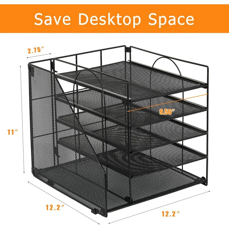 Desk Organizers and Accessories, 5-Tier Paper Letter Tray Organizer with File Holder, Desktop Organizer for Office Supplies