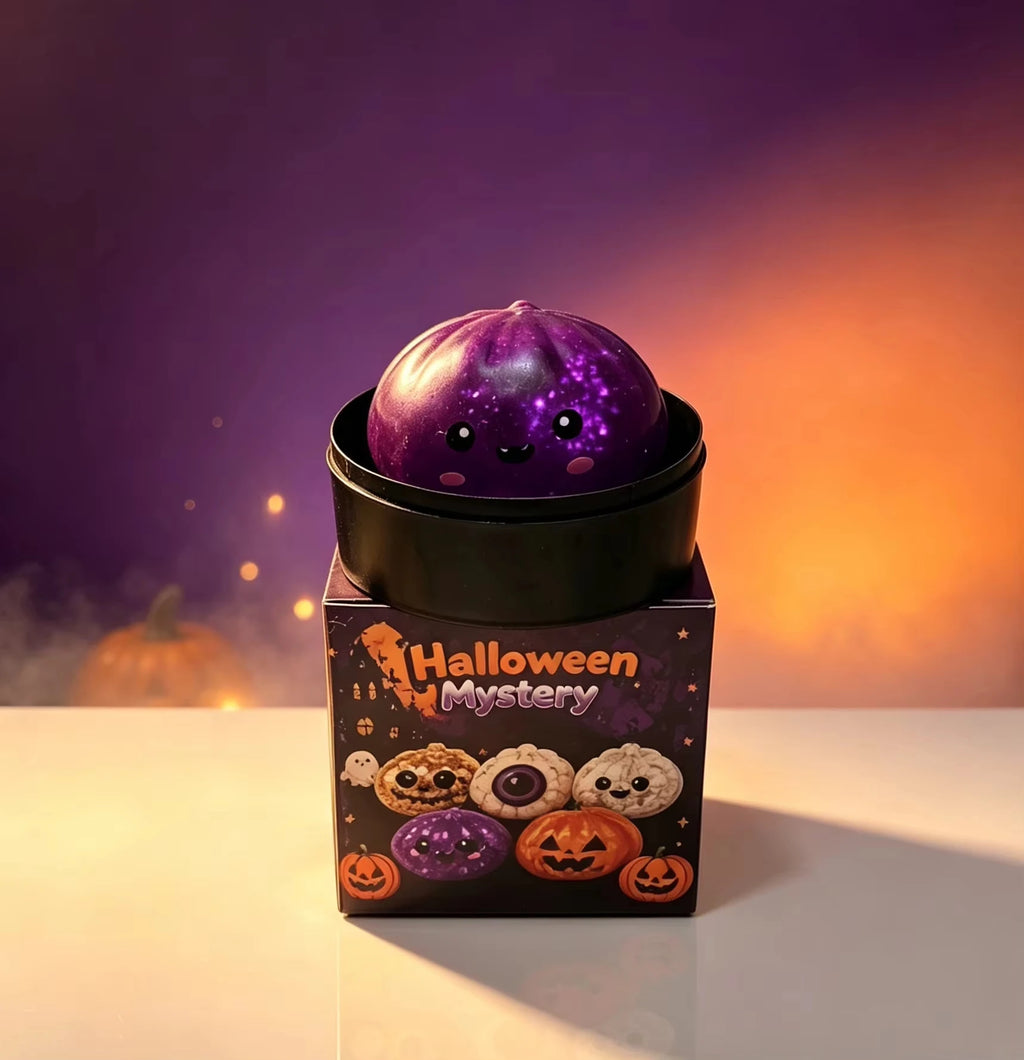 12 Styles Halloween Mystery Blink Box Squishy Toy Glitter Pumpkin Eyeball Skull Bun Squeeze Fidget Toy Soft Stretchy ASMR