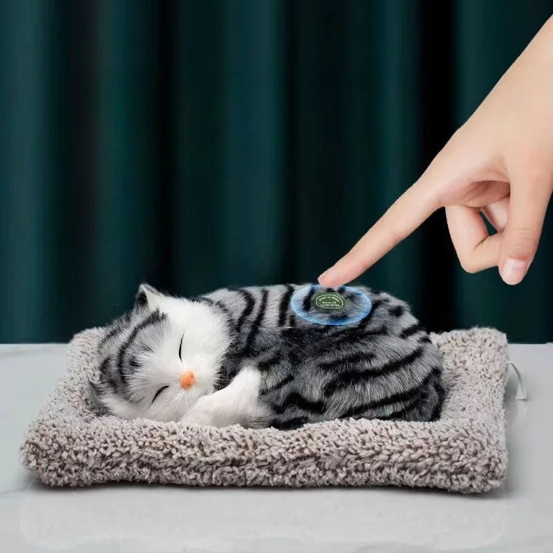 Simulated Cat Plush Toys for Kids Stuffed Animals Sleeping Cat with Touching Crying Sound Children Room Decoration Birthday Gift