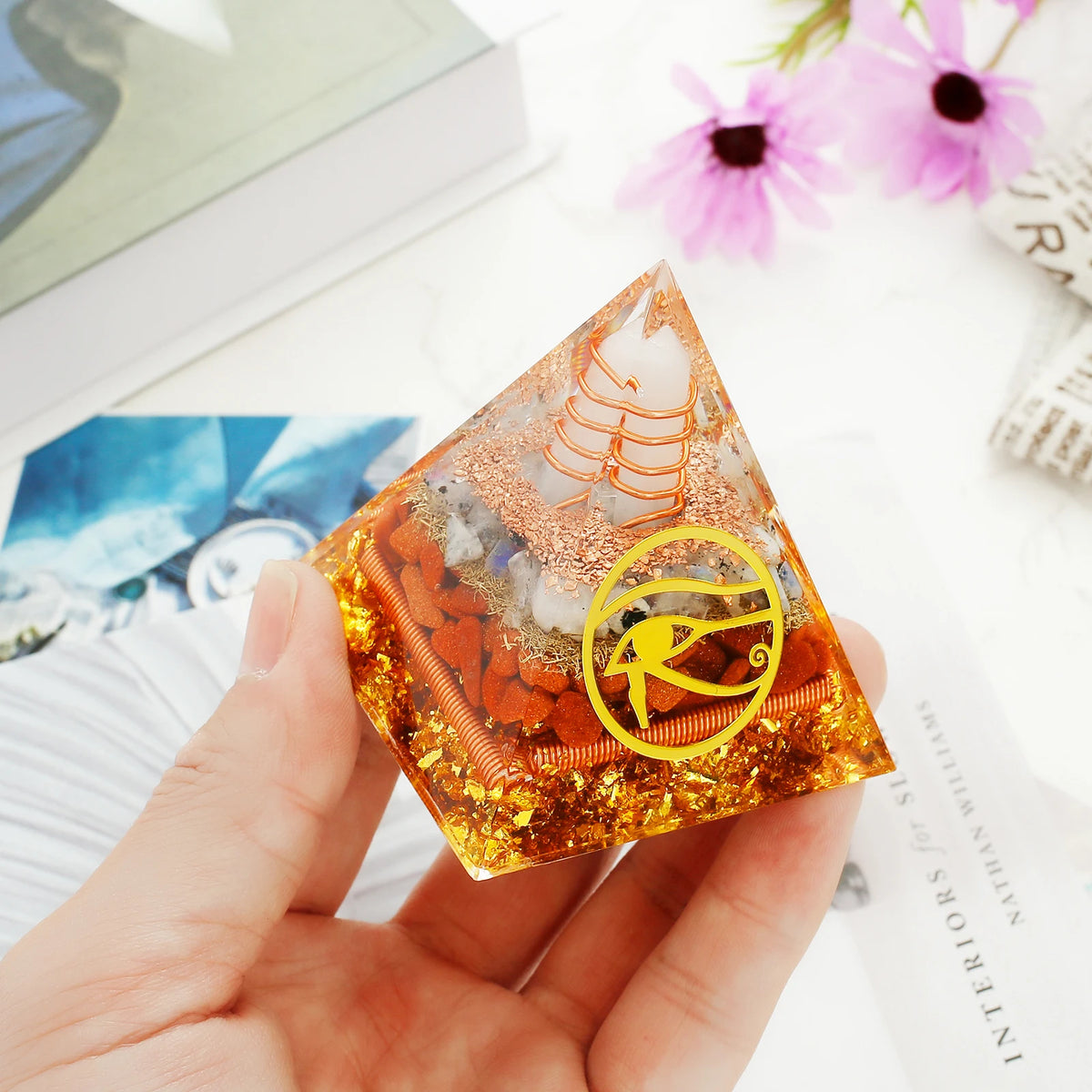 Crystal Pyramid Reiki Energy Pyramid Decor Handmade Meditation Pyramid Ornament Energy Protection Crystal Generator for Office