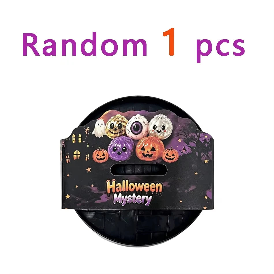 12 Styles Halloween Mystery Blink Box Squishy Toy Glitter Pumpkin Eyeball Skull Bun Squeeze Fidget Toy Soft Stretchy ASMR