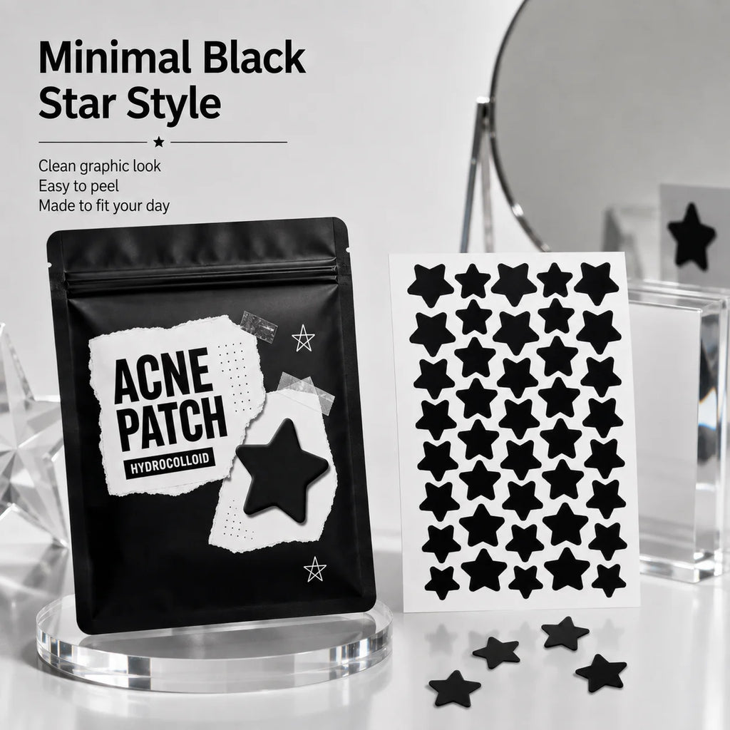 240pcs Black Star-Shaped Hydrocolloid Pimple Patches, Clear-Look, Easy Peel, Flexible Fit for Everyday Styling & Day/Night Wear