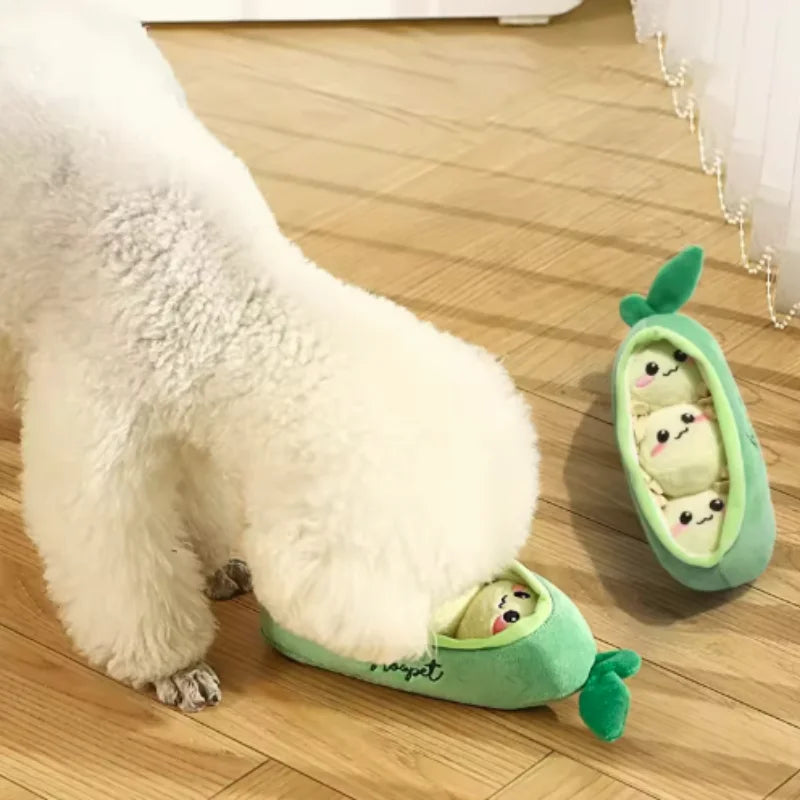 Pea Pod Pet Toys Dog Toys Plush Squeaky Hide and Seek Puzzle Toy Interactive Snuffle Toy Stress Relief Bite‑Resistant Play Toy