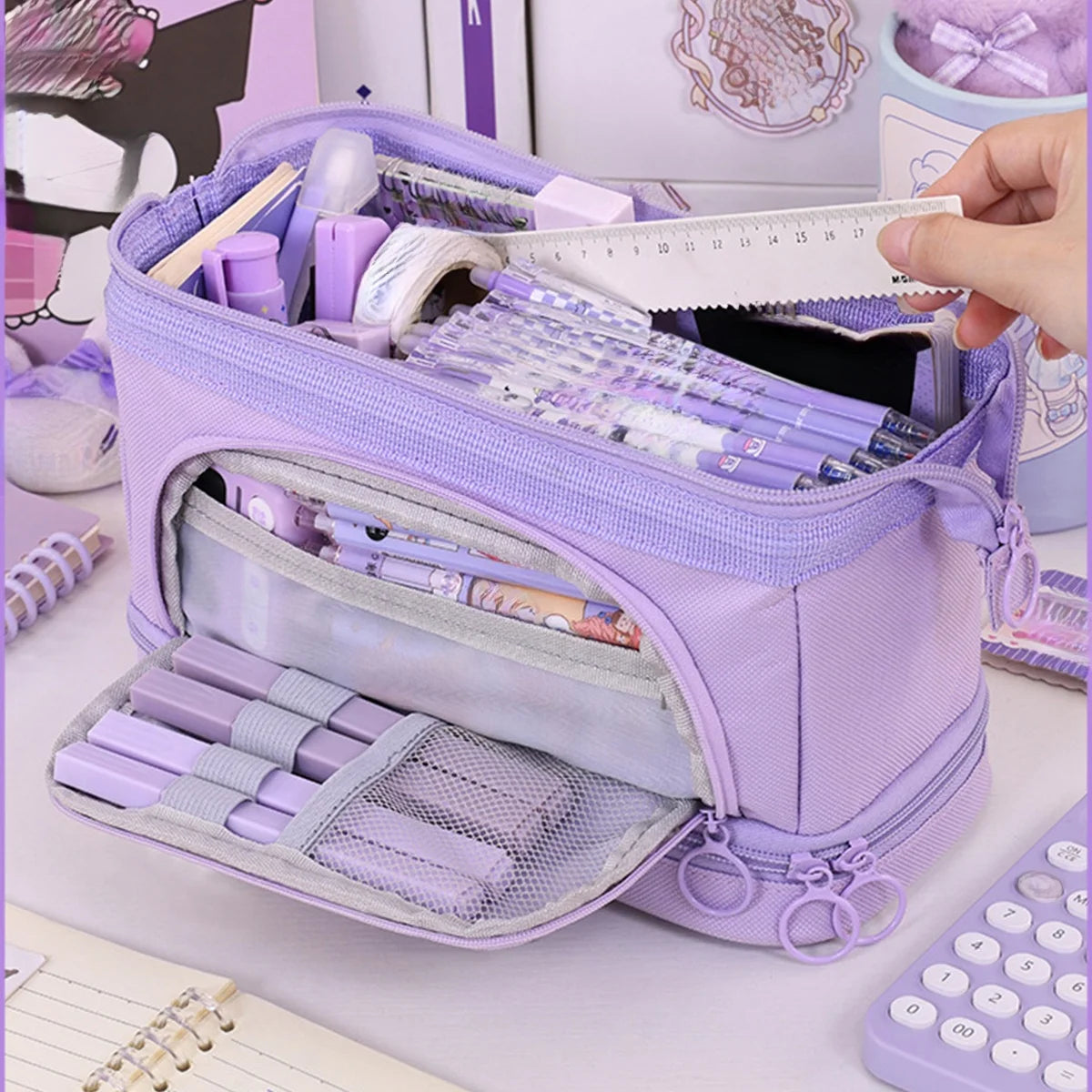 Student Oxford Cloth Double-layer Pencil Case Large Capacity Office Desktop Pencil Storage Box Stationery Organizer Oxford Bag