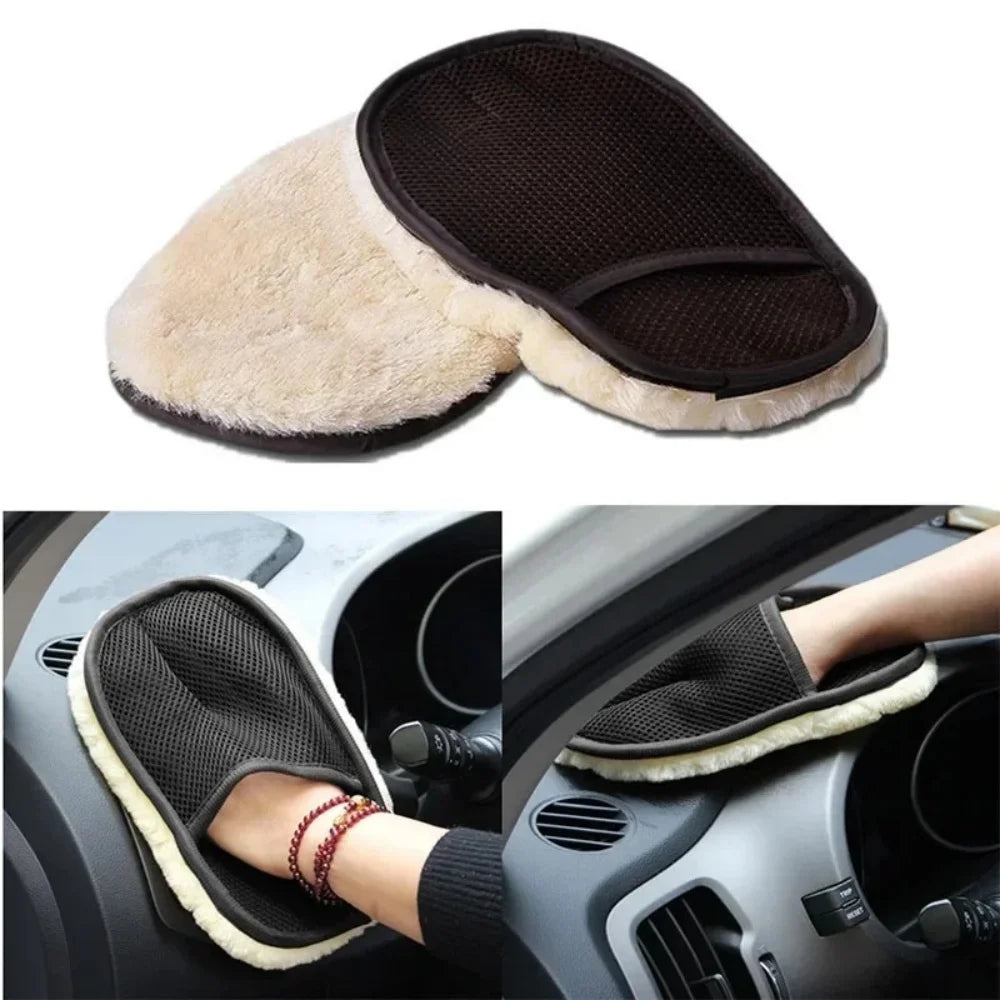 Car Washing Gloves Imitation Wool Plush Thickened Soft Lint Free Absorbent Waxing Polishing Car Motorcycle Clean Tool Reusable