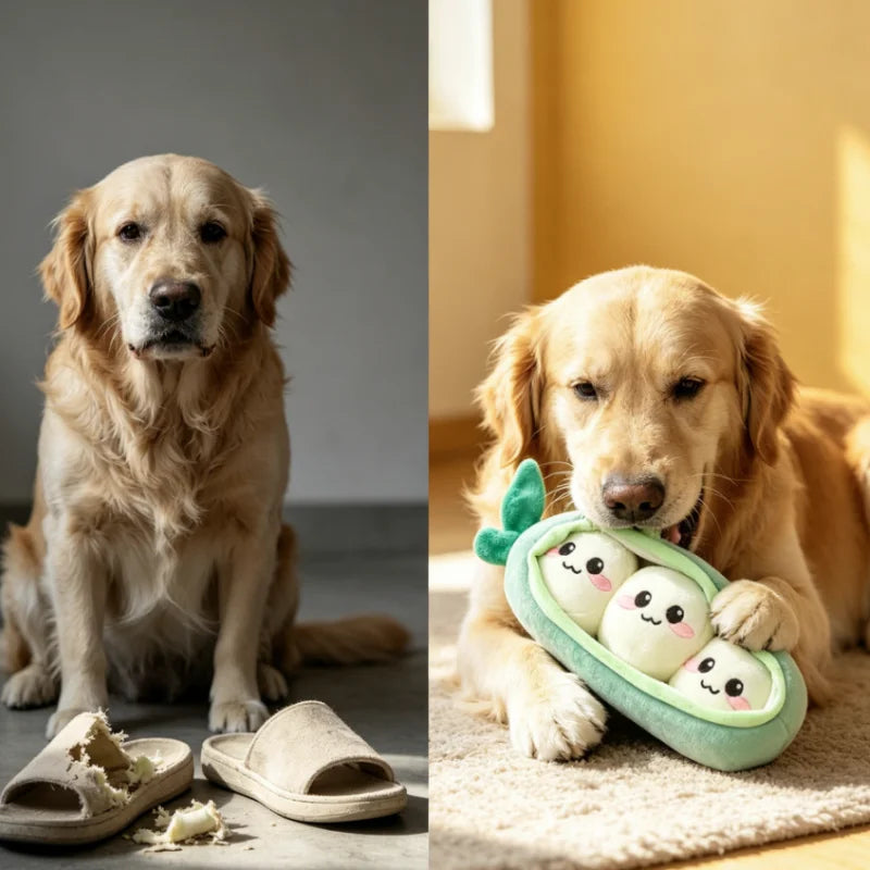 Pea Pod Pet Toys Dog Toys Plush Squeaky Hide and Seek Puzzle Toy Interactive Snuffle Toy Stress Relief Bite‑Resistant Play Toy