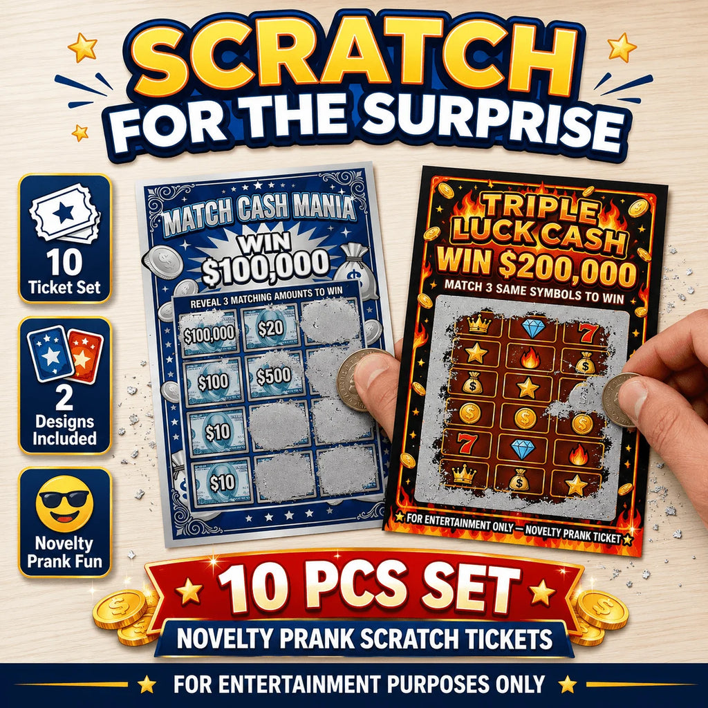 Prank Scratch Off Tickets 10 Pack, Fake Lottery Cards with 2 Designs, Match Cash Mania & Triple Luck Cash,Entertainment Only