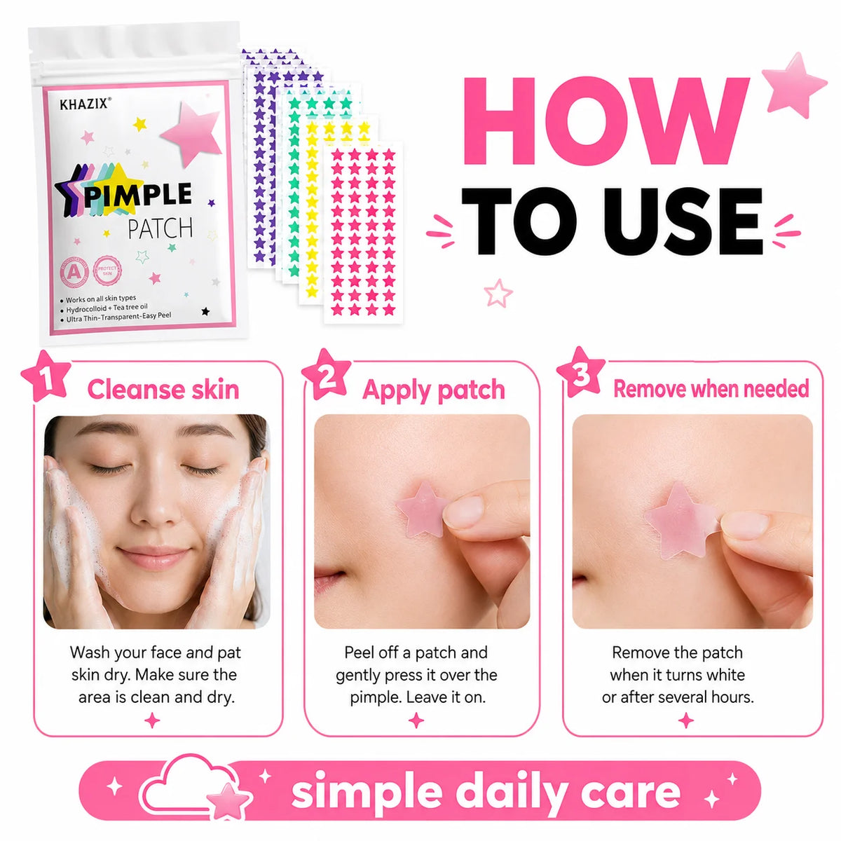 Star Pimple Patches for Face, Colorful Acne Spot Stickers for Blemishes and Pimple Marks, Unisex