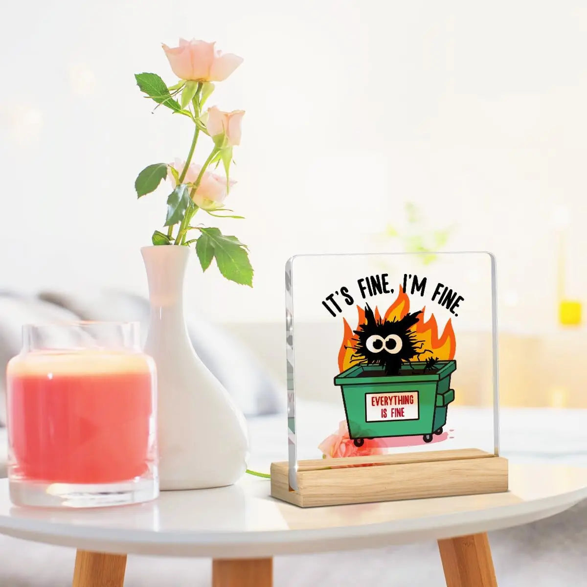 Dumpster Fire Desk Accessories, Funny Office Decor, It's Fine, I'm Fine, Everything Is Fine Inspirational Gifts for Women Men