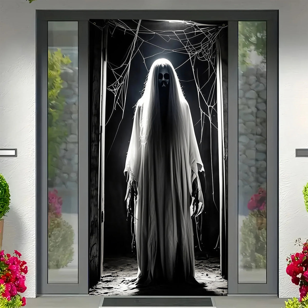 1 piece 2D Halloween door banner - featuring terrifying 2D hanging decoration with ghost silhouetteszyc