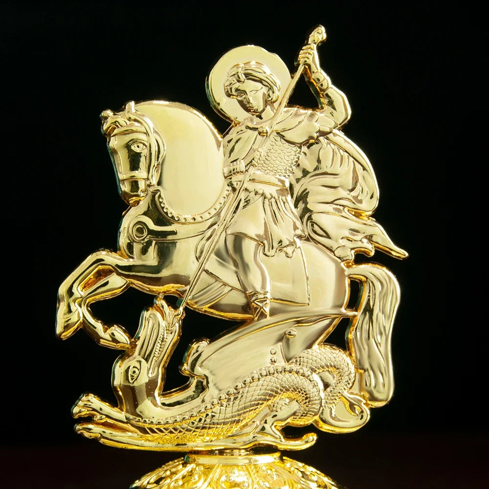 New 2026 Orthodox Myth George Killing Snake Icon Gold Plated Religion Gift Box Church Home Table Stand Religion Statue Box Gift