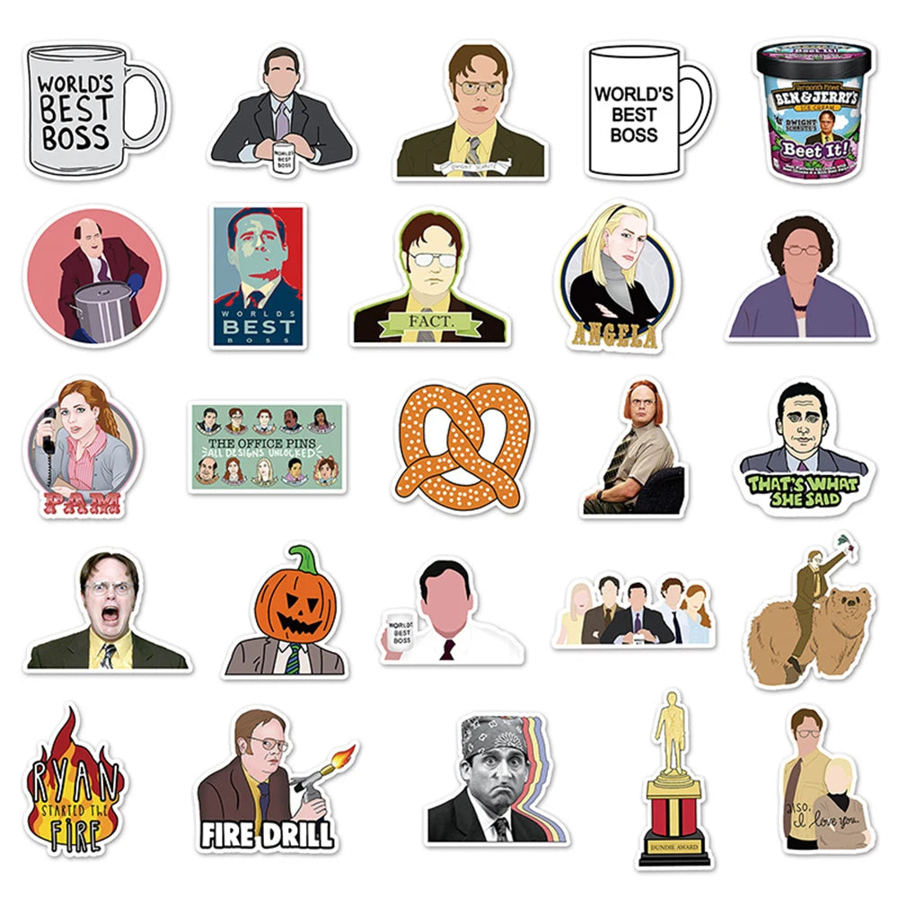 10/30/50pcs Funny TV Series The Office Stickers Comedy Cartoon Decals Decoration DIY Phone Water Bottle Notebook Sticker Packing
