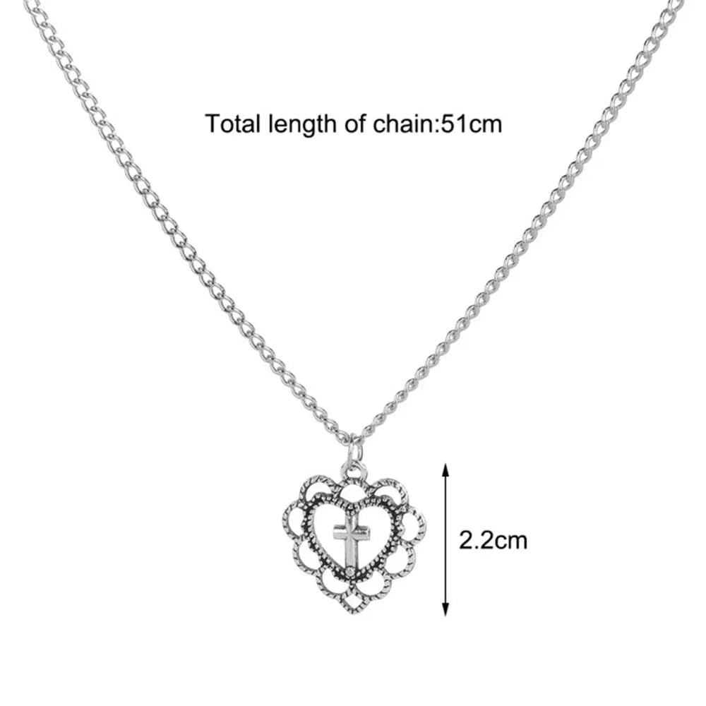 Gifts Religion Women Cross Necklace Clavicle Chain Jewellery Hollow Heart Pendant